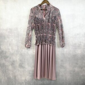 Vintage 80s Liz Roberts Inc Womens Dress‎ Size 14 Paisley Pleated Cottage Dainty